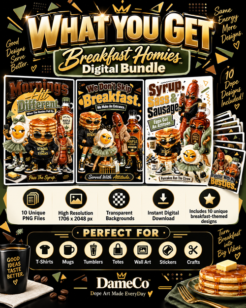 Breakfast Homies – 10 PNG Digital Design Bundle | High-Resolution Transparent Graphics