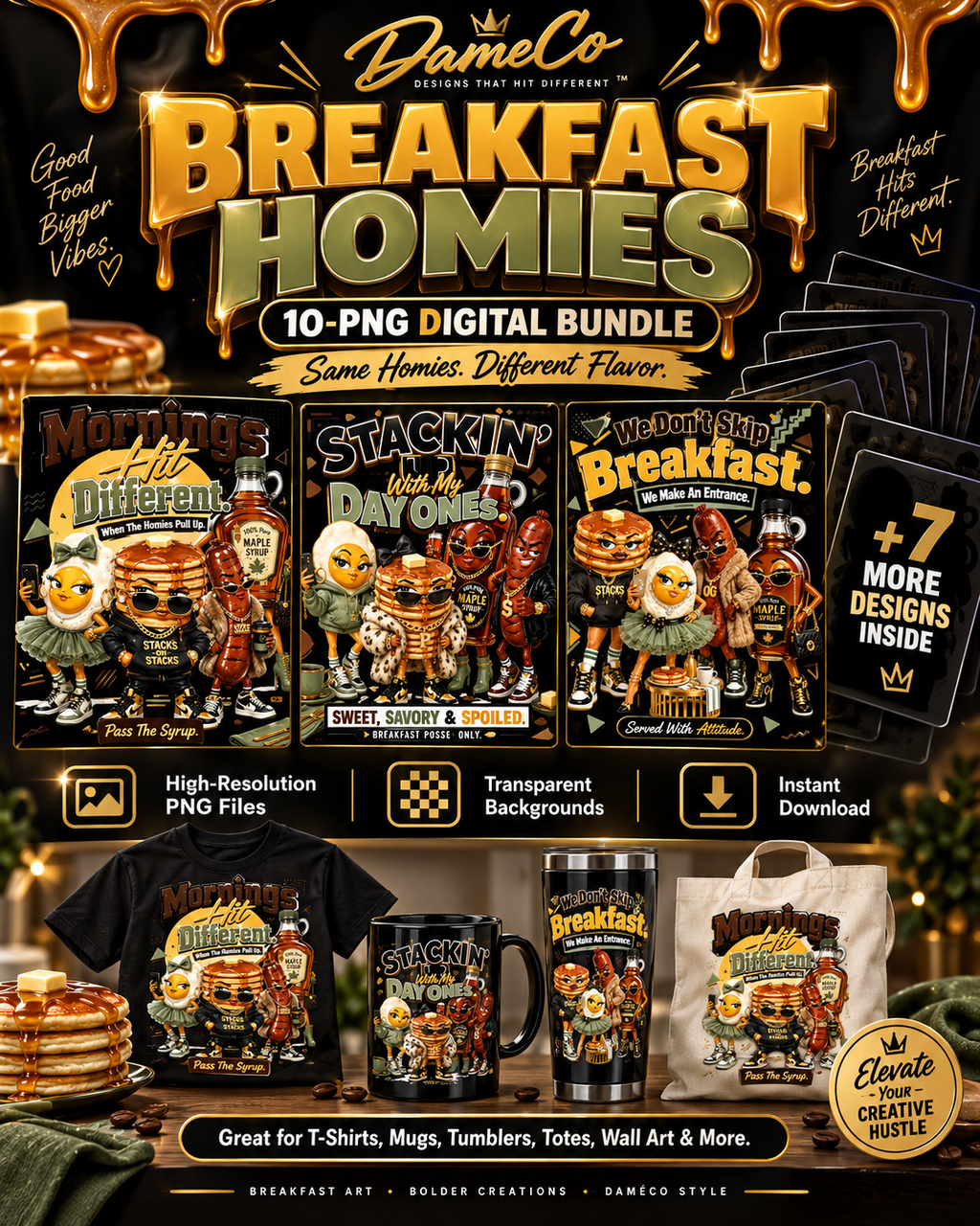 Breakfast Homies – 10 PNG Digital Design Bundle | High-Resolution Transparent Graphics