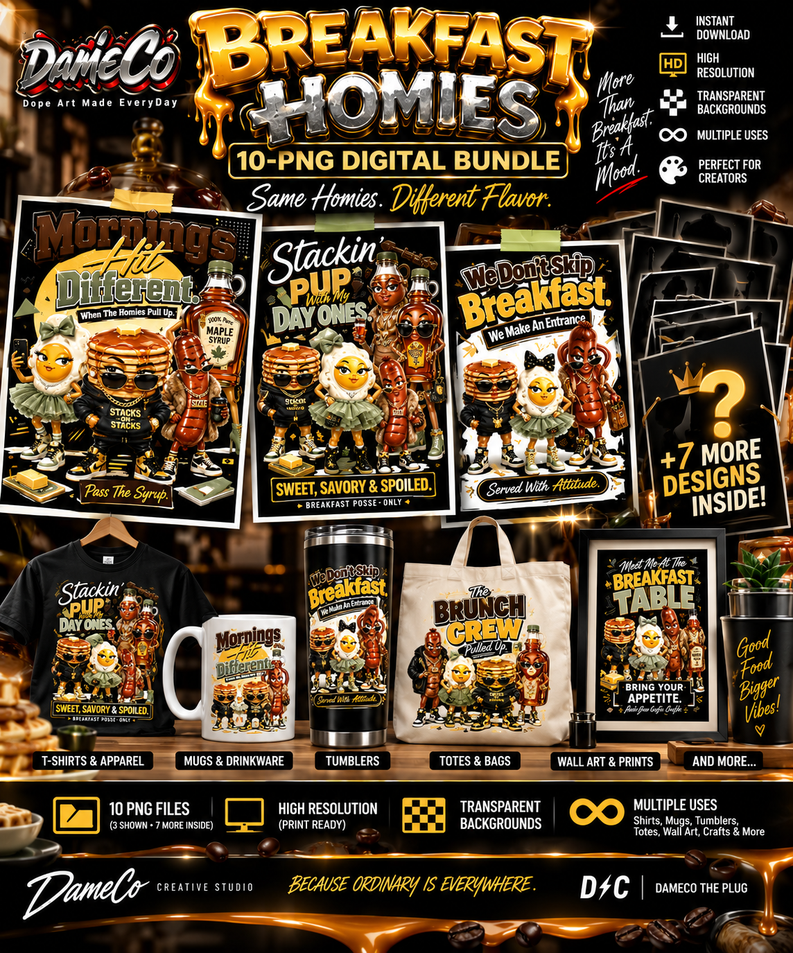 Breakfast Homies – 10 PNG Digital Design Bundle | High-Resolution Transparent Graphics